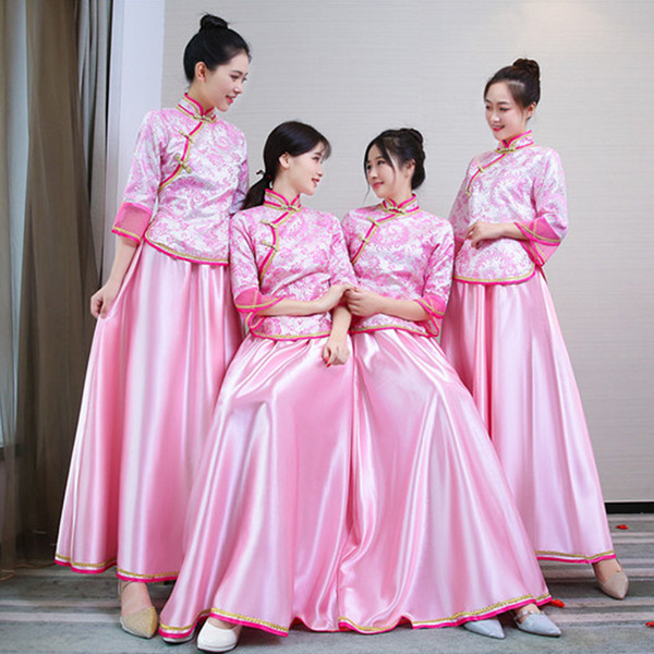 brides and bridesmaids sisters temperament elegant retro brocade long Chinese Bridesmaid Dress