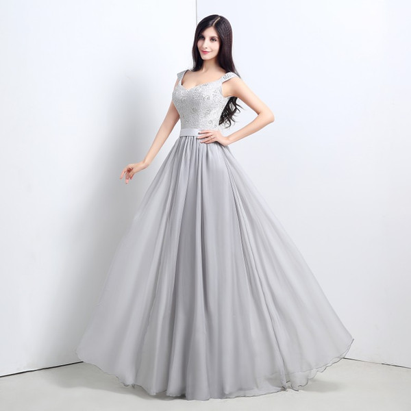 2015 Gray Lace Long Bridemaid Dresses A Line Floor Length party Dresses Beaded Sweetheart Elegant Maid of Honor Dress High Quality