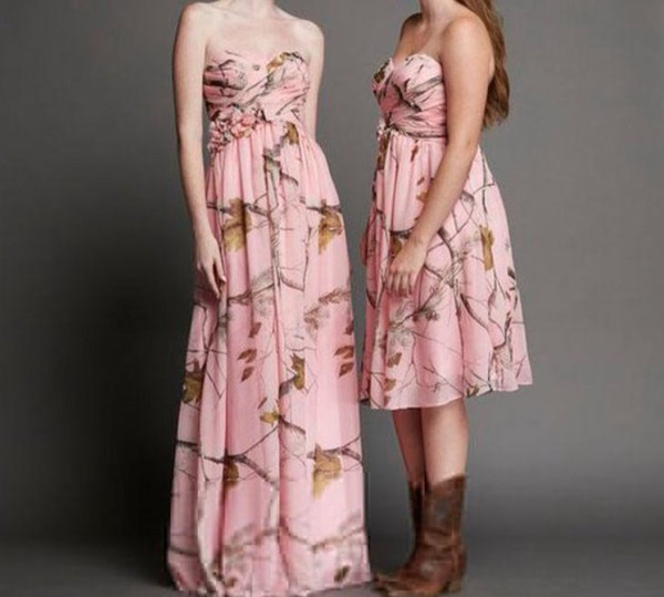 Bridesmaids Pink Chiffon CAMO Bridesmai Dress Chiffon Summer Wedding