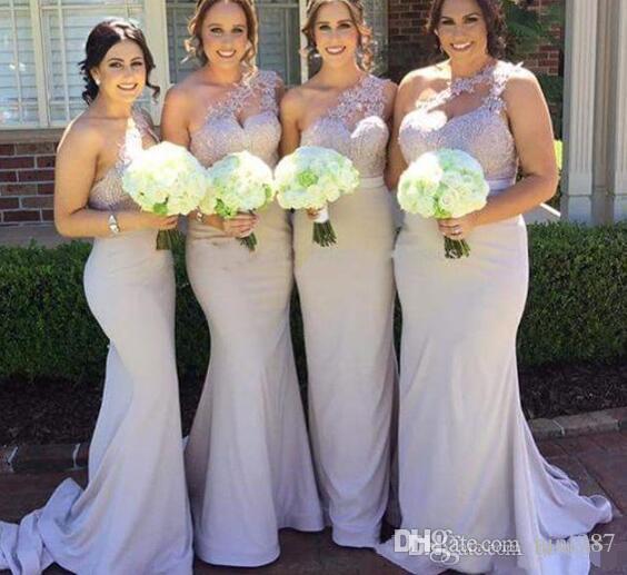 2017 Lilac One Shoulder Bridesmaid Dresses Mermaid with Lace Appliques Maid of Honor Gowns Formal Wedding Guest Dresses Custom made Dresses