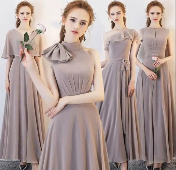 2018 New 4 Style Cheap Long Bridesmaid Dresses Mixed Neckline Flow Chiffon Summer Blush Bridesmaid Formal Prom Party Dresses