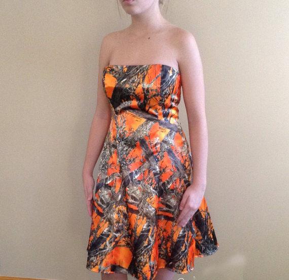 Orange Camo Bridesmaid Dress Short Satin Camo Wedding Party Prom Dress 