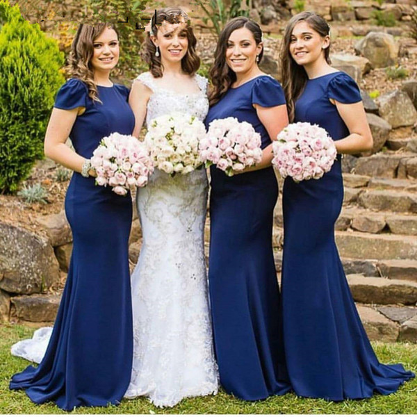 Elegant Royal Blue Bridesmaid Dresses Long Mermaid Bridesmaid Dresses Zipper Back Sweep Train Chiffon Party Dresses Cheap
