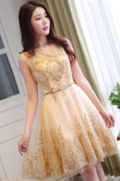 New Tulle Lace Gold Cocktail Dress 2018 short Mother of the Bride Dresses Formal Prom gowns wedding party Vestidos de coctel