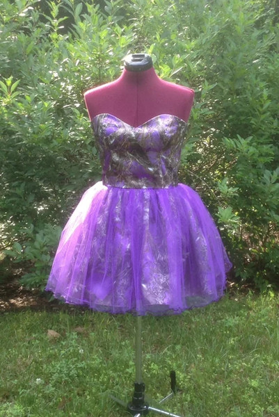 Purple Short Bridesmaid Dresses Sweetheart Neckline Camo Gown