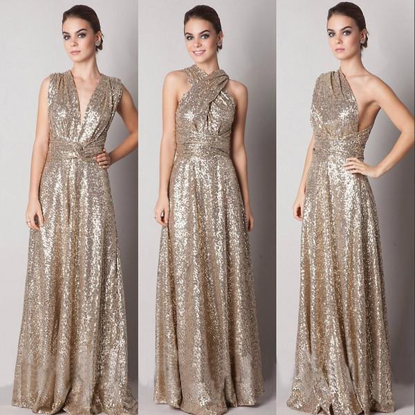 NEW ARRIVAL Convertible Long Bridesmaid Dresses Sequined For Wedding Party Under 100