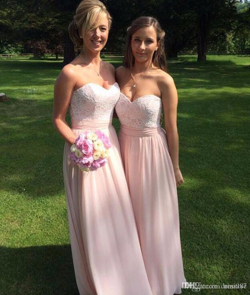 2017 Elegant Bridesmaids Gown Sweetheart Lace Chiffon Wedding Party Gowns Blush Pink Color Long Bridesmaid Dresses 2017 Robe De d'honne