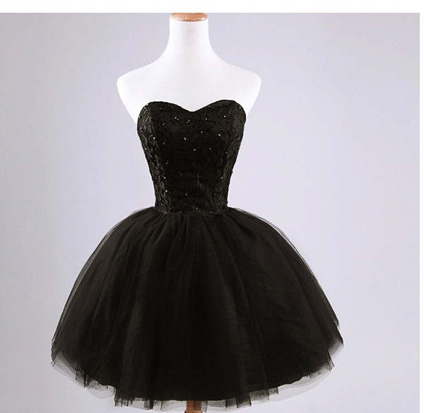 2017 New arrival elegant women short prom dress black lace up princess sweetheart beading fashion women black prom dress