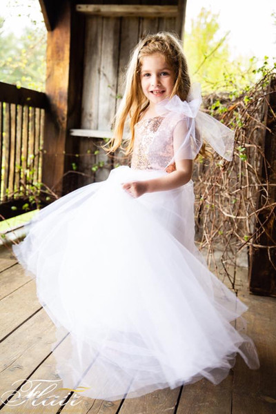 Lovely One Shoulder A-Line Long Top Sequins Flower Girls Dresses Zipper Tulle Children Wedding Dresses Girls Pageant Dresses