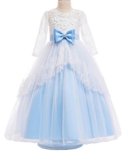 Floral appliques Lace Party Prom Long Tail Dresses Kids Ball Gowns First Communion Dresses for Weddings Flower Girl Dresses