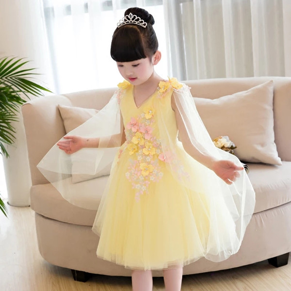 Girl's wedding dress pousse skirt princess children's evening dress flower girl hostess piano performance dress summer