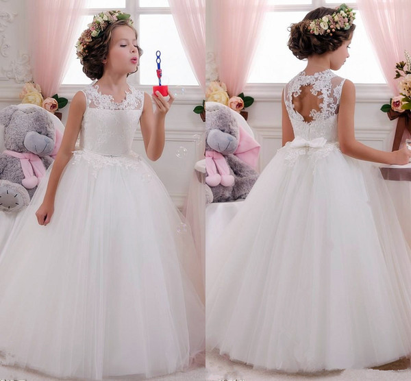 Princess Floral Lace Arabic 2017 Flower Girl Dresses Sheer Neck Vintage Child Dresses Beautiful Flower Girl Wedding Dresses