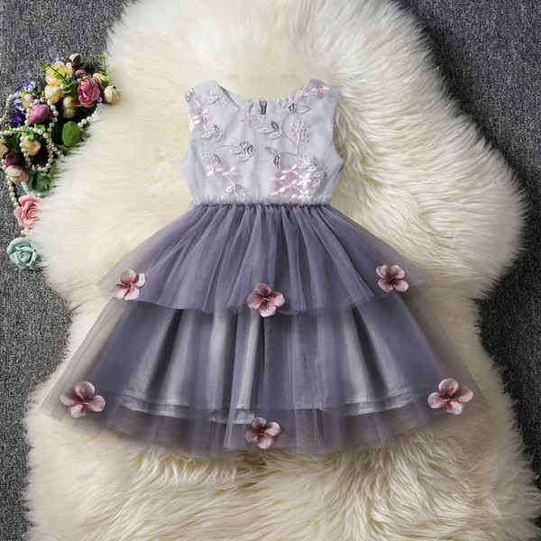 hot sales Lace dresses for girls in summer Floral gauze sleeveless pompous skirt ball gown dresses RA114561
