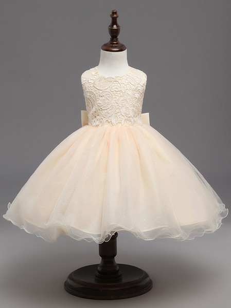 Detonation model of children's skirt high quality Princess lace dress fashion bowknot Champagne dresses free shipping RC112701