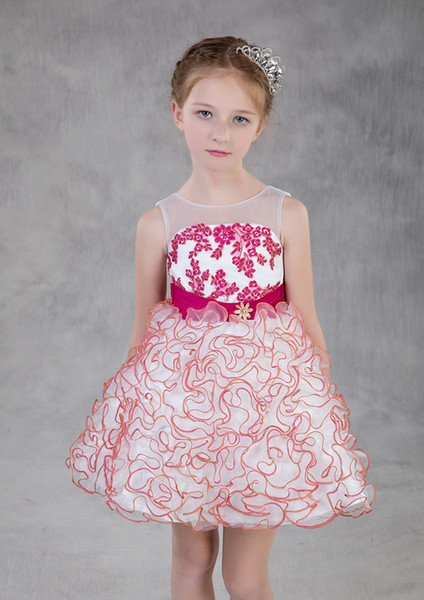 hot pink Mother And Daughter Lace Kids Form Wear With Ruffles Jewel Neck Zipper Back Flower Girls' Dress Cheap Dresses Evening Wear
