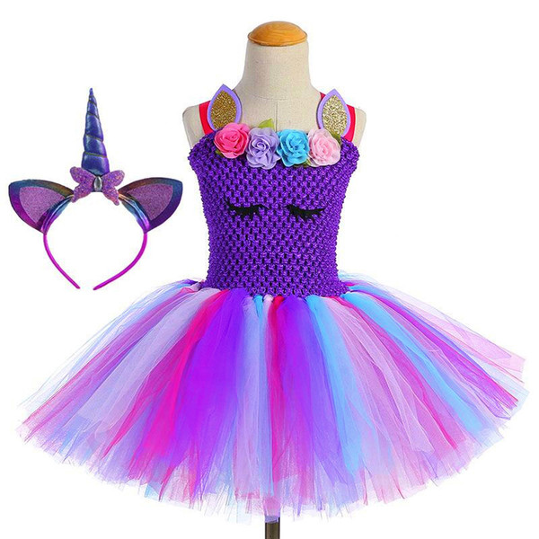 flower girl UnicornTutu Dress Princess Girls Birthday Party Dress Up Children Lace Tulle Flower Girl Dress Kids Halloween Cosplay Costume