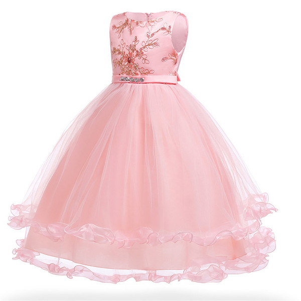 Flower Girl Dress Children clothing 3-14 year Kids Girls Wedding embroidery Princess Pageant Formal Tulle long party dress