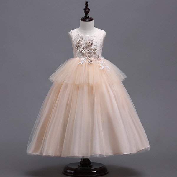 3D Floral Appliques Lace Flower Girl Dresses Ball Gown Cheap Little Girl Wedding Dresses Beautiful kids Pageant Dresses Gowns