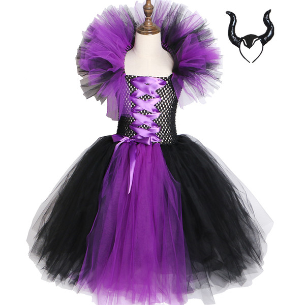 Maleficent Evil Queen Girls Tutu Dress Kids Halloween Dress Cosplay Witch Costumes Fancy Girl Party Dress Children Clothes 2-12Y