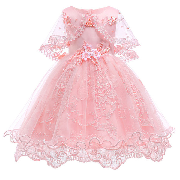 Girl Princess party Dress Birthday wedding clothes Girl Pearl Flower Sleeveless Bridal Gown Prom Dress for Baby Girl clothing