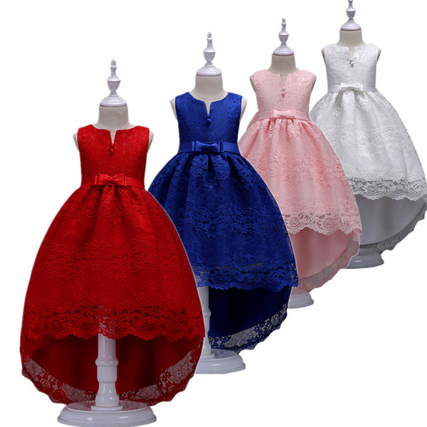 2018 Lovely Lace Appliqued Tulle Flower Girls Dresses Open Back With Bows Sash A Line Girls Birthday Party Dresses Kids Formal Wear