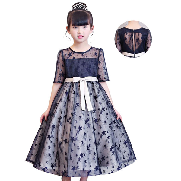 flower girl princess party Dresses 2018 children clothing Birthday Star printing girl catwalk show long section baby girl christmas clothes