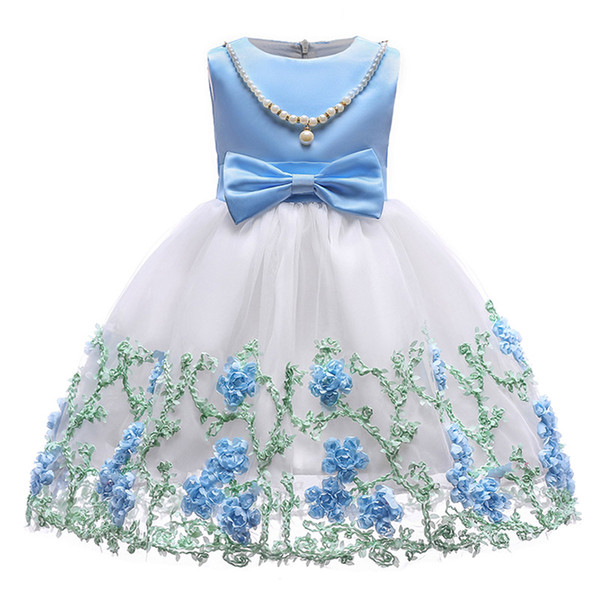 Princess White Lace Flower Girl Dresses For Wedding necklace appliques First Communion Birthday Party Dresses Girls Pageant Dress 2018