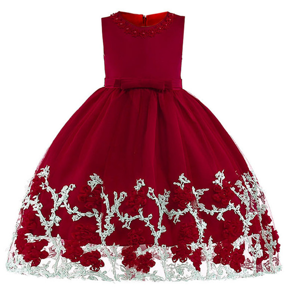 New baby girl petal pearl princess kids party dress girl dress flower children clothing 3 4 5 6 7 8 9 10 year baby girl clothes