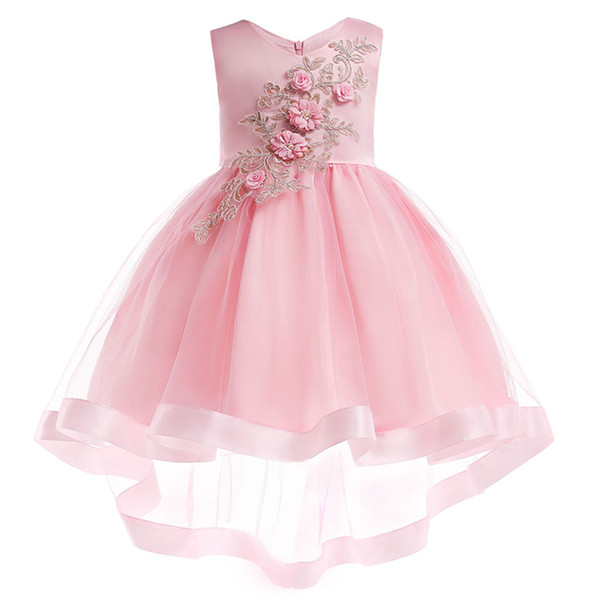 Princess Lovely Jewel Neck Lace Beading Flower Girl Dresses Pink Tulle Lace Appliques Button Covered Kids Formal Wear Cheap 2018