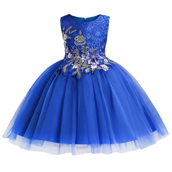 Flower girl dress new year clothing lace embroidery party female baby sleeveless princess wedding party children clothes
