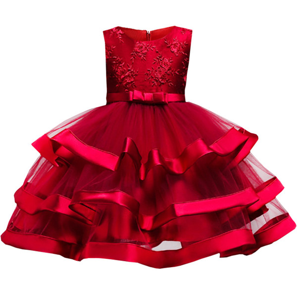 Flower cake tutu dress children's clothing elegent girl Wedding birthday dress for kids princess party costume 2-10 years old