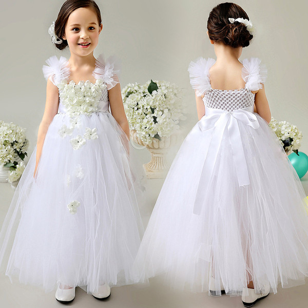 lace Flower Girls Dresses With Lace Appliques Beads Bow Sheer Neckline Girl Pageant Dress Sexy Back Birthday Kids Communion Dress