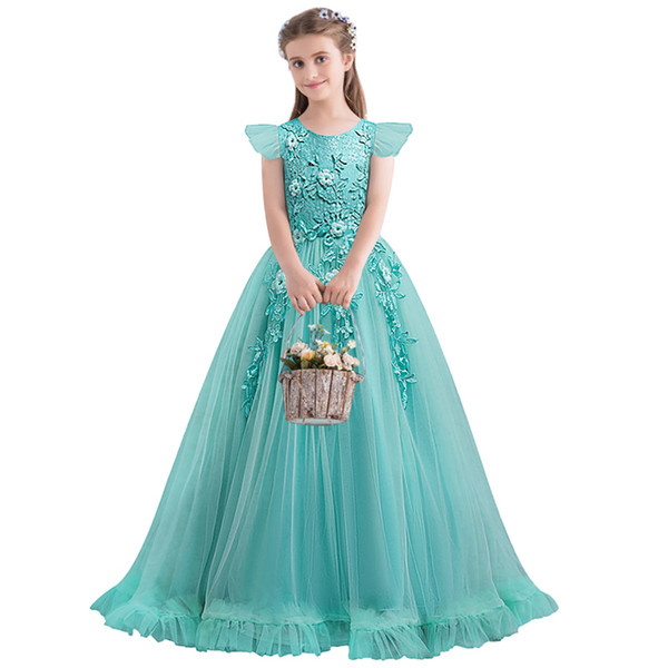 Princess Flower Girl Dresses For Wedding Communion Gown Birthday Party Dress Girl Lace petal Party Long Maxi Banquet party Dress