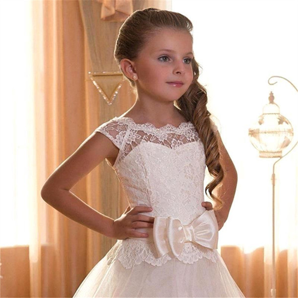 Lace Flower Girl Dresses Beauty Emily White/Ivory Ball gown for Weddings Party evening Gown First Communion Dresses for Girls Lace up