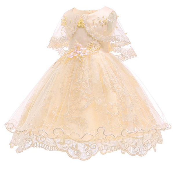 New Lace Arabic Flower Girl Dresses for Weddings Tulle Baby Girl Communion Dresses Children Girl christmas Pageant Gown