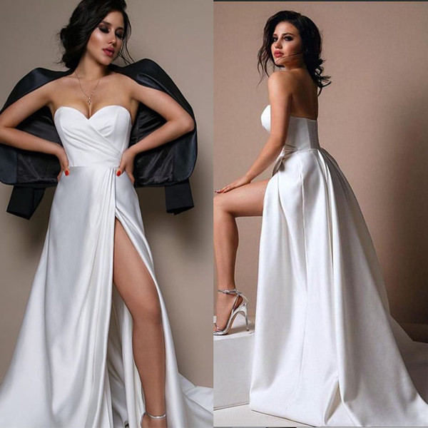 Simple A-line Wedding Dresses Sweetheart Pleats Satin Robe De Mariee Sexy Front Split Bridal Gowns Garden Beach Wedding New Arrival