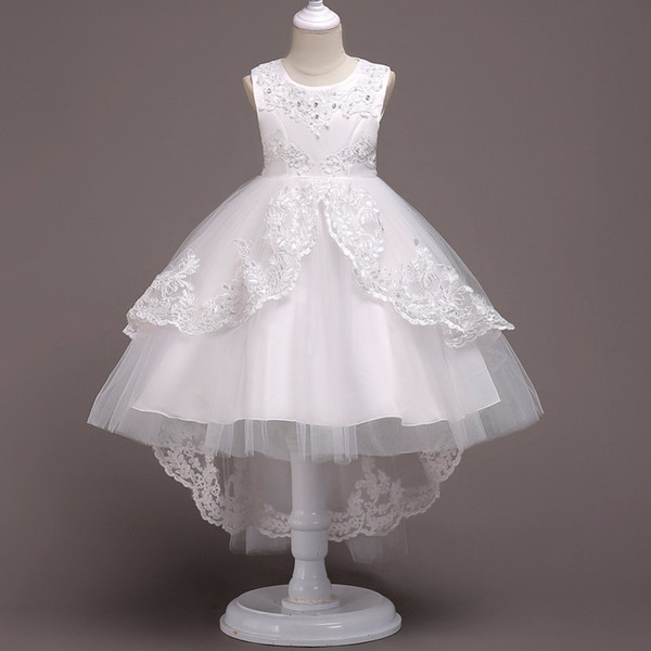 Elegant Ball Gown Flower Girls Dresses For Weddings Sheer Neck Long Sleeves Applique Lace Tulle Children Wedding Dresses Girls Pageant Dress