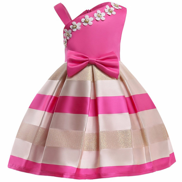 Christmas Flower Dress Girl Princess Costume Dresses Girl Party Stripe Tulle Kids Children Prom Gown Vestido Formal Dress Bow