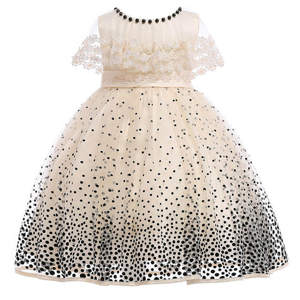 Champagne Flower Girl Dresses For Weddings Jewel Neck Lace Little Kids Baby Gowns First Communion Dress Girls Pageant Gowns 2019