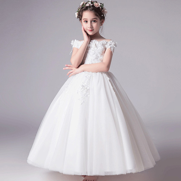 Lace Backless 2018 Cheap Flower Girl Dresses off shoulder Baby Girl Birthday Party Christmas Communion Dresses Children Girl Party Dresses