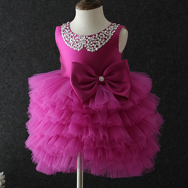 Baby girls diamond dresses summer children clothing girls Princess Flower Lace Dresses Bows tutu Kids Wedding Party Girls clothes