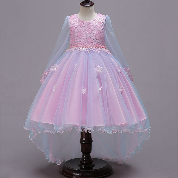 Cheap Spaghetti Lace And Tulle Flower Girl Dresses For Wedding pink blue Ball Gown Princess Girls Pageant Gowns Children Communion Dress