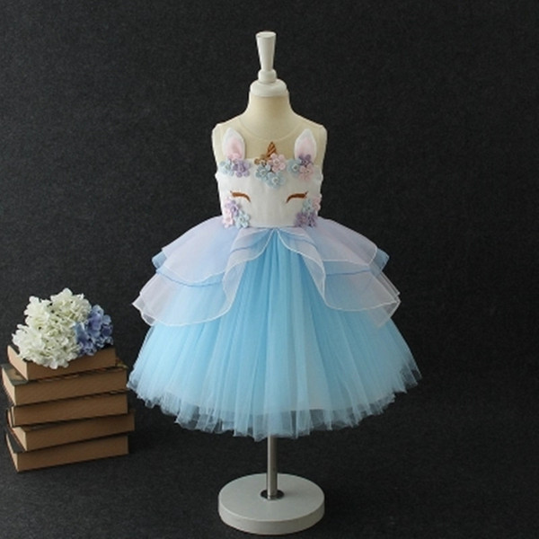 Fancy Kids Unicorn Tulle Dress for Girls Embroidery Ball Gown Baby Flower Girl Princess Dresses Wedding Party Costumes Unicornio