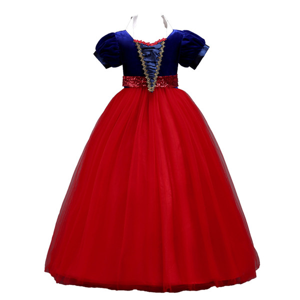 Children Snow White Princess Dress Age 5T-16T Red/Blue Baby Girls Performance Show Ball Gown Spring Summer Floral Girls Dress