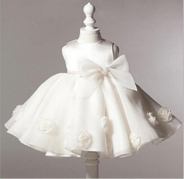 Knee Length Cheap Flower Girl Dresses Ball Gown Baby Girl Birthday Party Christmas Communion Dresses Children Girl Party Dresses with bow