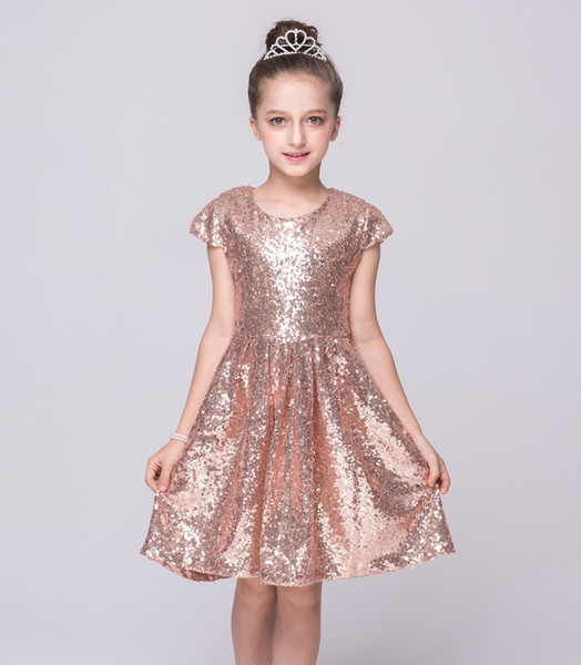 Flower Girl Dress for Weddings Romantic Gold Sequins short Sleeve Organza Ball Gown Girl Party Communion Dress Pageant Gown