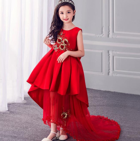 flower girl dresses High 2018 Summer New Baby Girls Embroidered Party Dress wedding clothes long tail Girls Flower Dresses Kids clothes