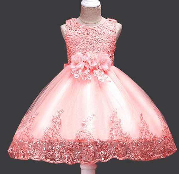 ball gown flower girl dresses Sleeveless Flowers Girls Dresses Bow Appliques for First Communion Lace Ball Gown Girls Evening Gowns