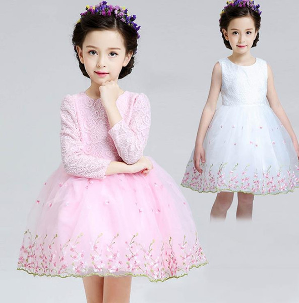 Flower Girl Dress 2018 Kids Girls elegant lace ball gowns Wedding Princess Party Pageant Formal long sleeve Dress Lace Tulle Dress