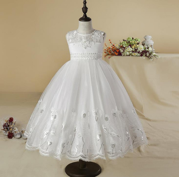 flower girl dresses elegant Tulle girl kids birthday Lace ball gown flower girl dresses white First Communion Dresses Girls Ball Gowns